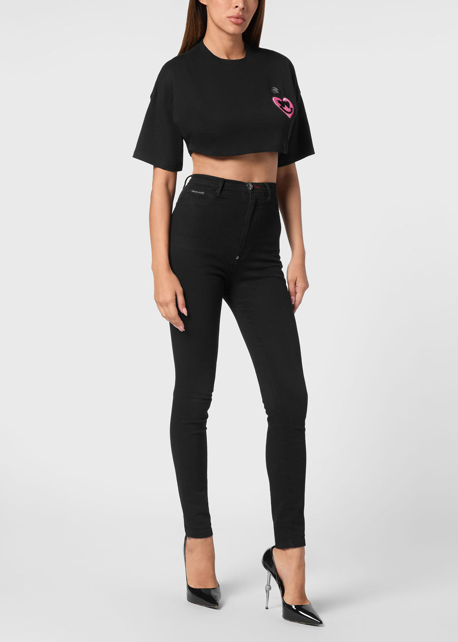 Philipp Plein T-shirt Cropped Round Neck SS Patche PLP-WTK3605